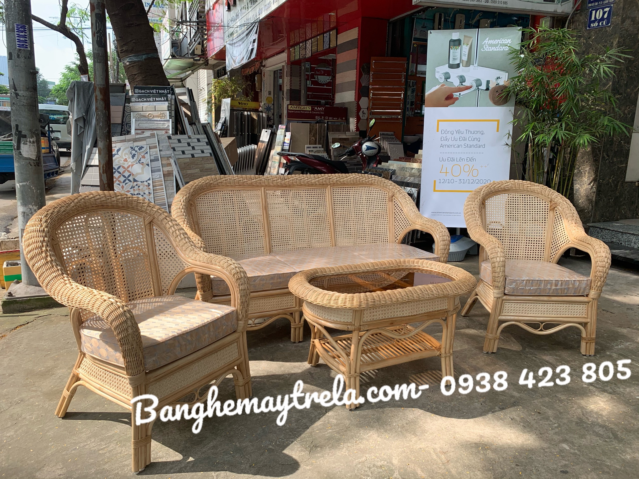 Sofa mây tự nhiên lưới mắt cáo giá rẻ